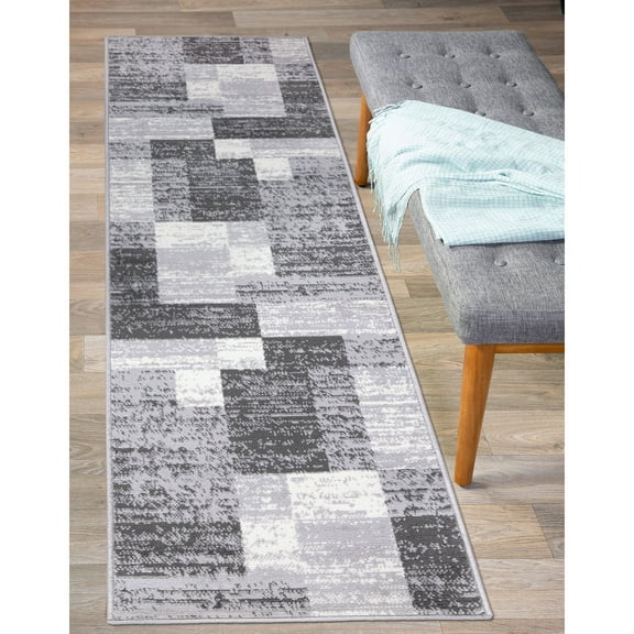 World Rug Gallery Modern Geometric Boxes Area Rug - Gray 2' x 7'
