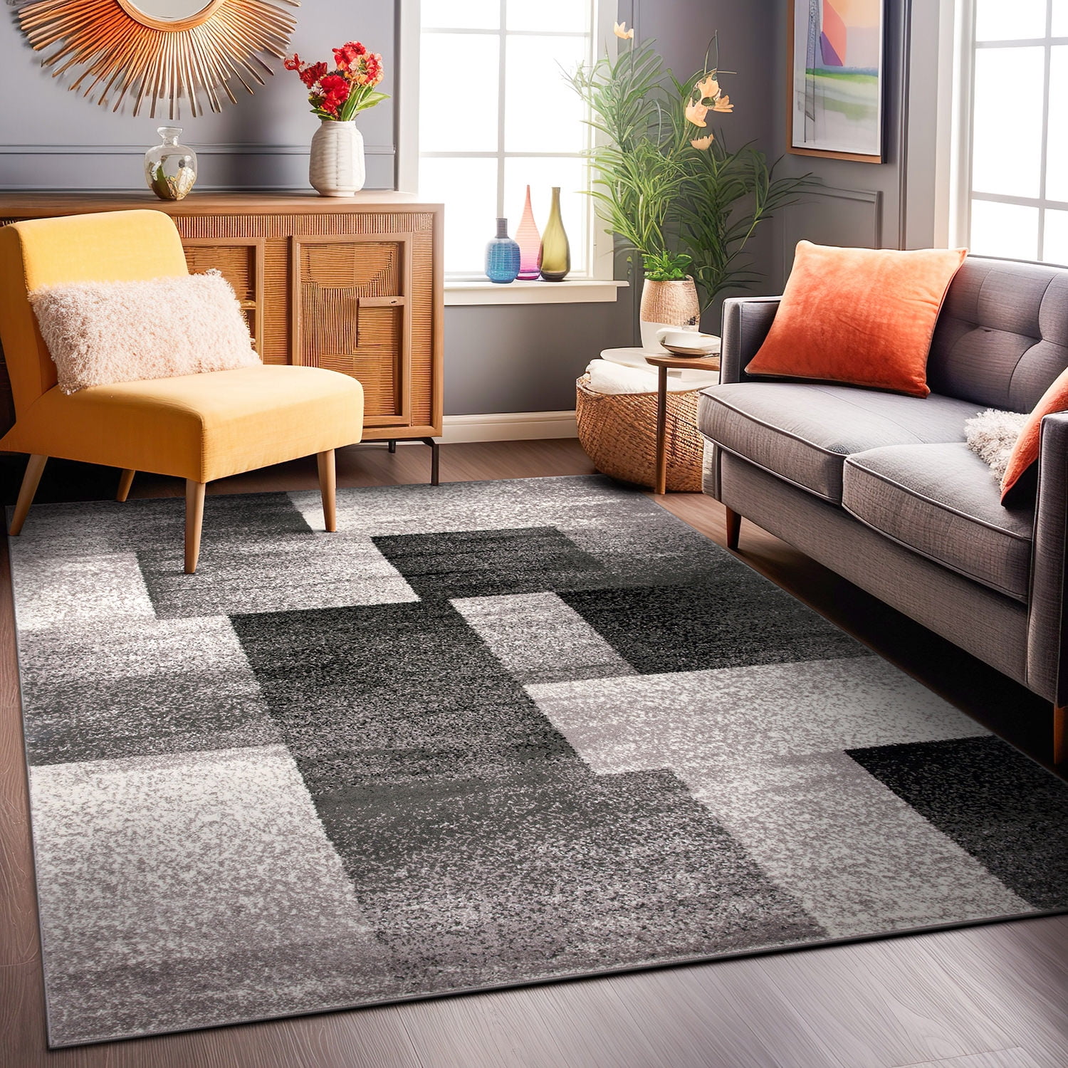 Gray Geometric Synthetic 8' x 10' Reversible Area Rug