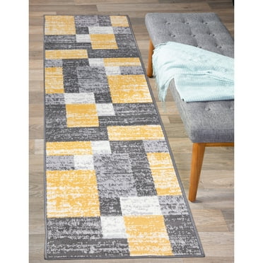 World Rug Gallery Modern Geometric Boxes Area Rug - Yellow 2' x 7'