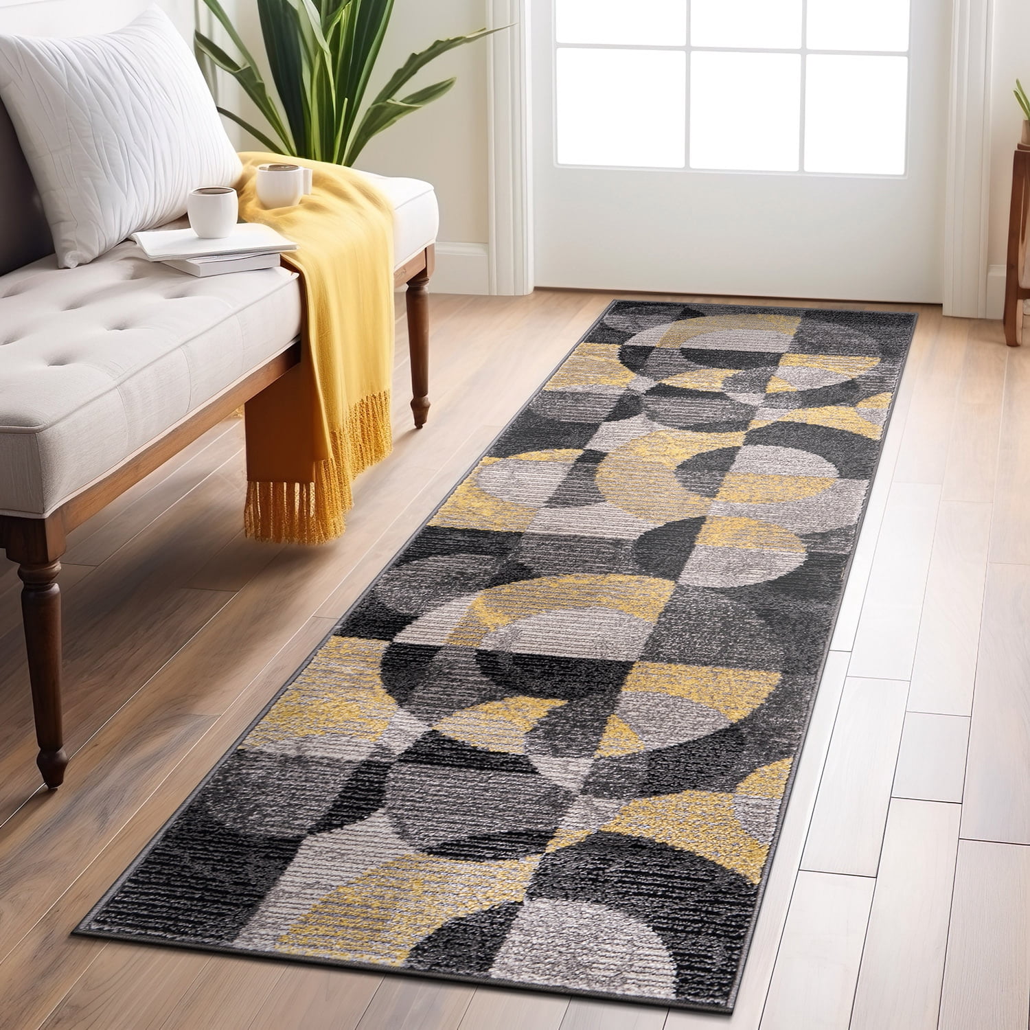 World Rug Gallery Modern Geometric Circles Design Area Rug - Yellow 2 ...