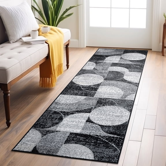 World Rug Gallery Modern Geometric Design Area Rug - BLACK 2'x7'