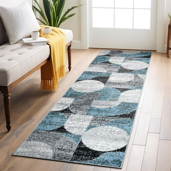 World Rug Gallery Modern Geometric Design Area Rug - BLUE 2'x7'