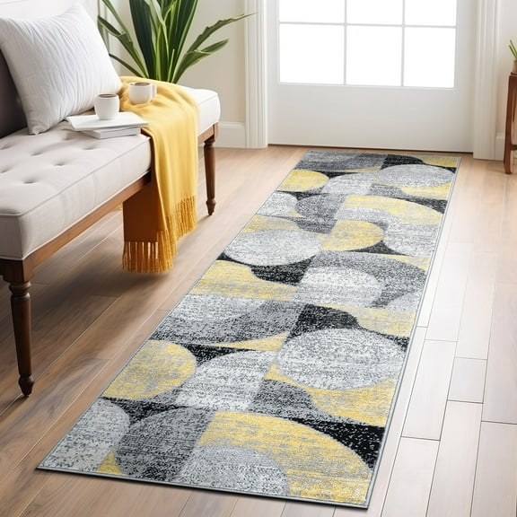 World Rug Gallery Modern Geometric Design Area Rug - YELLOW 2'x7'