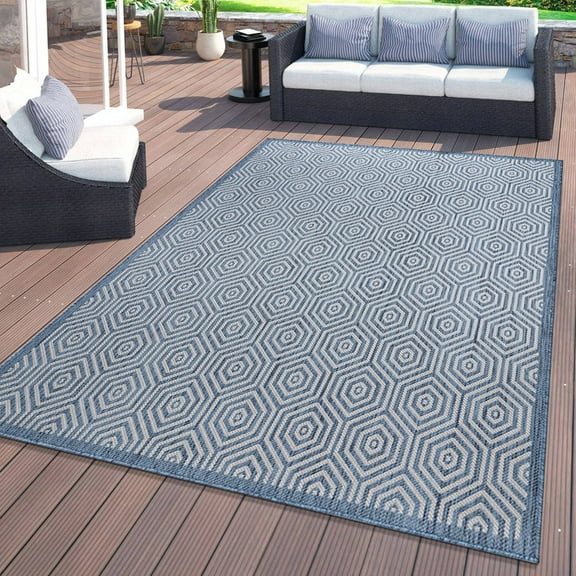 World Rug Gallery Modern Geometric Textured Flat Weave Indoor/Outdoor Area Rug - BLUE 5' X 7'