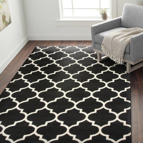 World Rug Gallery Modern Moroccan Trellis Area Rug Black 3'3" x 5' 3' x 5' Indoor Kitchen, Living Room, Bedroom Cream Modern & Contemporary, Moroccan