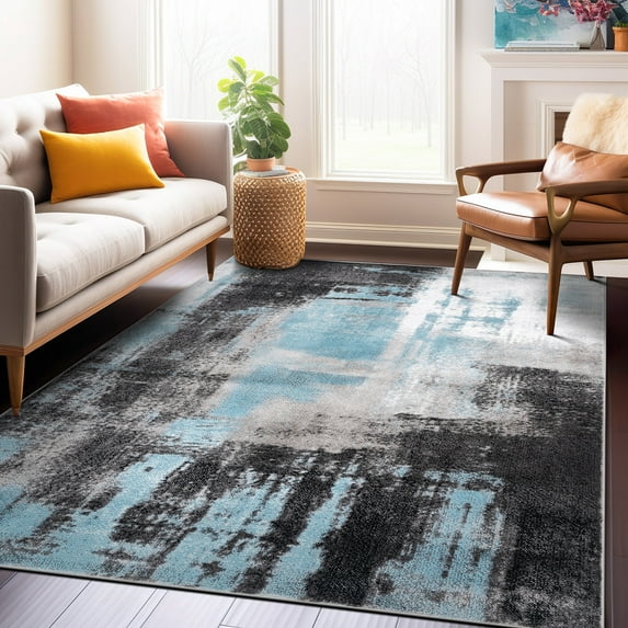 World Rug Gallery Modern Watercolor Abstract Design Area Rug - BLUE 5'x7'