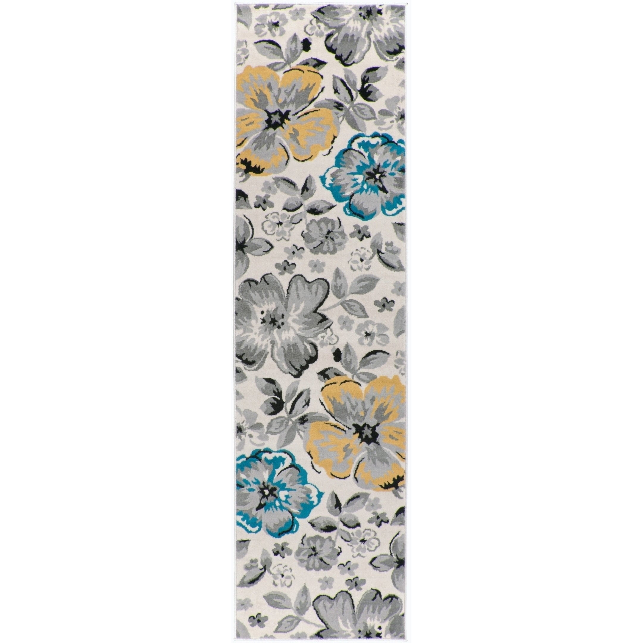 Cream Floral Synthetic Reversible Washable Area Rug