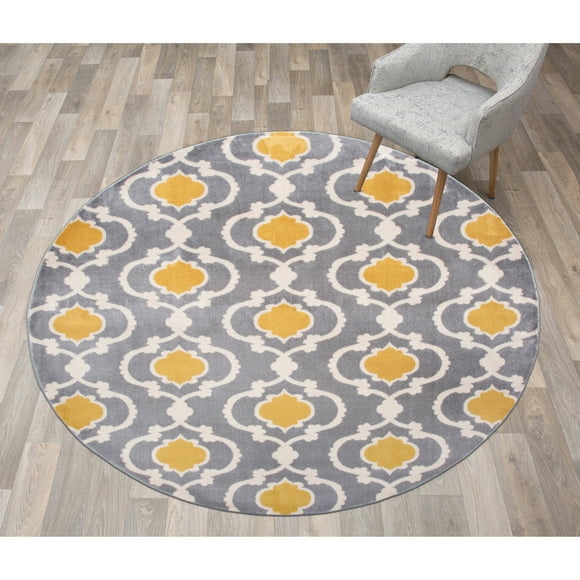 World Rug Gallery Moroccan Trellis Contemporary Area Rug - Yellow gray 6'6" Round