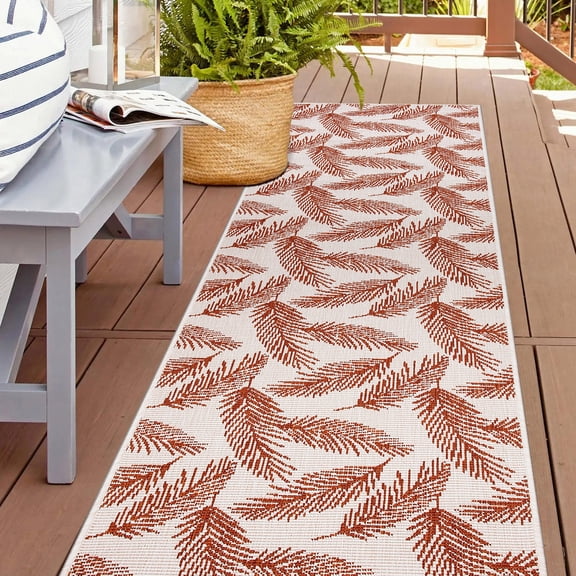 World Rug Gallery Nature Inspired Floral Leaves Reversible Indoor/Outdoor Area Rug - Rust 2'x7'