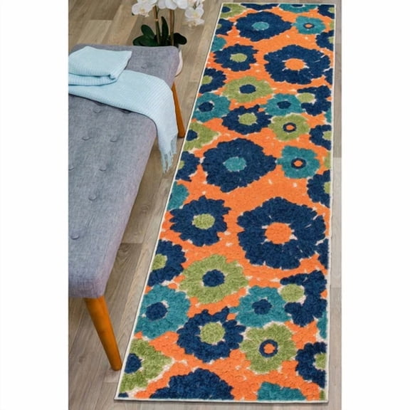 World Rug Gallery Palermo Modern Floral Indoor/Outdoor Area Multi 2' x 7' Runner