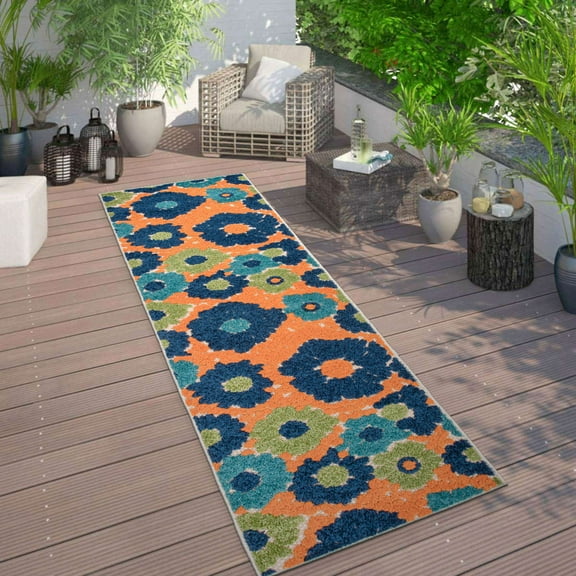 World Rug Gallery Palermo Modern Floral Indoor/Outdoor Area Rug - Multi 2' x 7'