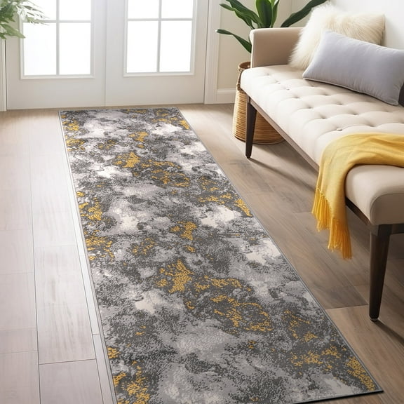 World Rug Gallery Rio Modern Abstract Area Rug - Yellow 2'x7'