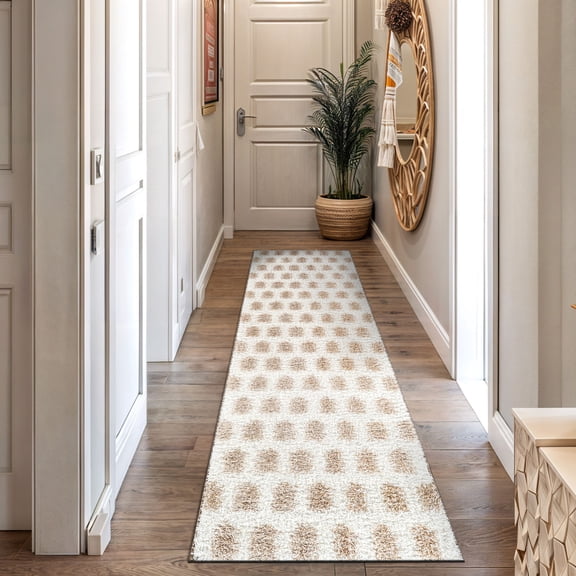 World Rug Gallery Scandinavian Arrow Shag Rug – Medium Pile, Soft & Durable – Beige – Ideal for Living Room, Bedroom, or Entryway - BEIGE 2'3"x8'