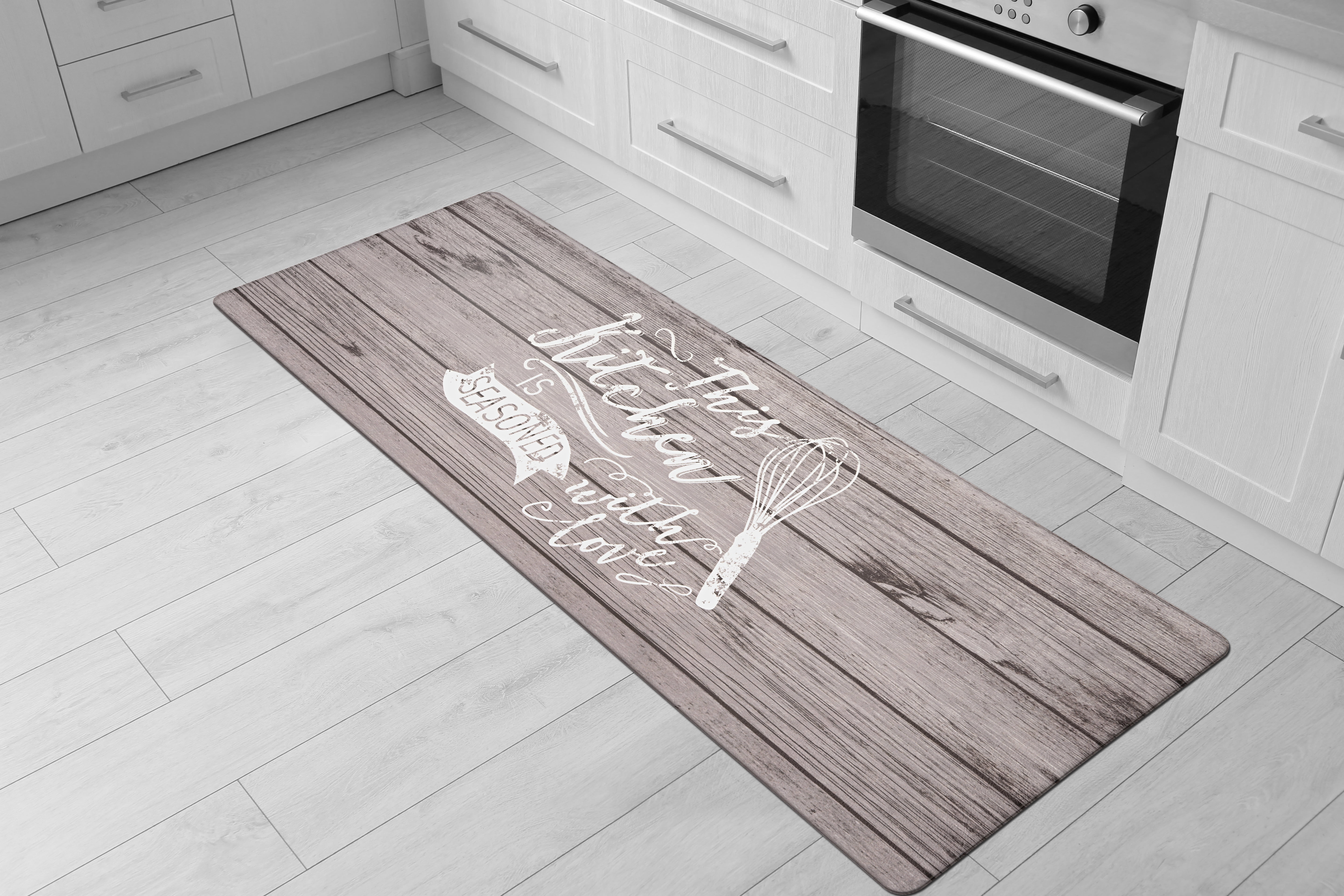 Gray PVC Rectangular Anti-Fatigue Kitchen Mat with Whisk Design