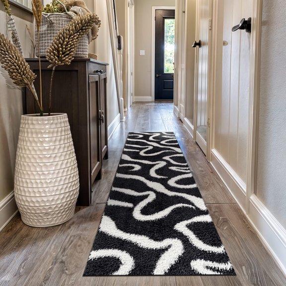 World Rug Gallery Striped Shag Rug – Durable for Living Room, Bedroom, or Entryway – Anthracite Dark Gray – Easy to Clean - ANTHRACITE 2'3"x12'