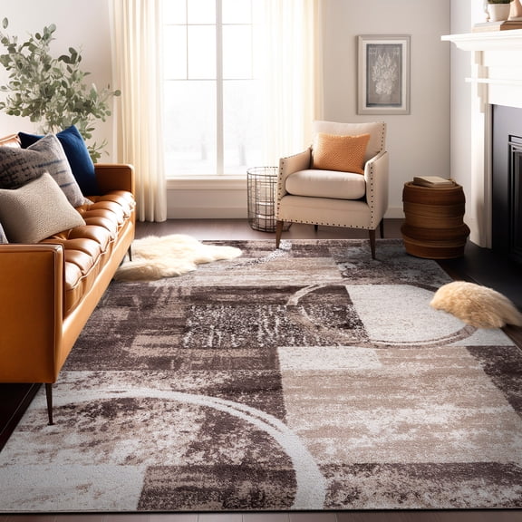 World Rug Gallery Toscana Modern Floral Brown Indoor Area Rug in Polypropylene (Stain-Resistant, Non-Shedding)