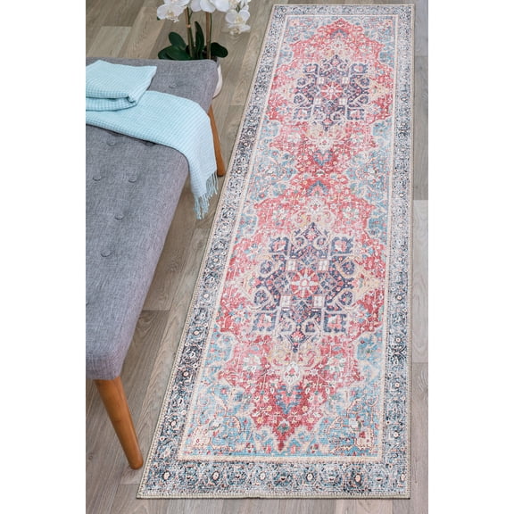 World Rug Gallery Traditional Distressed Vintage Machine Washbale Multi 2'6"x7' Multi Runner Rug