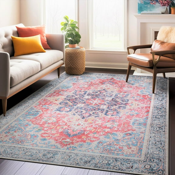 World Rug Gallery Traditional Distressed Vintage Machine Washbale Multi 8'4"x11'6" Multi Area Rug