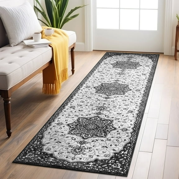 World Rug Gallery Traditional Medallion Area Rug - BLACK 2'x7'
