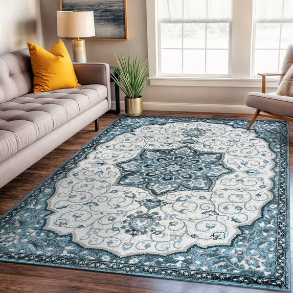 World Rug Gallery Traditional Medallion Area Rug - BLUE 7' 10" x 10'