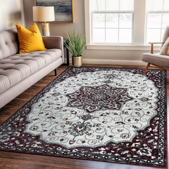 World Rug Gallery Traditional Medallion Area Rug - BURGUNDY 7' 10" x 10'