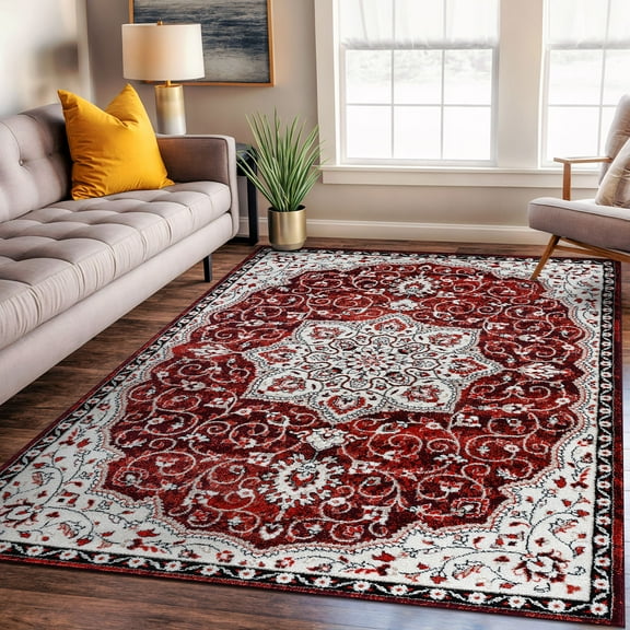 World Rug Gallery Traditional Medallion Area Rug - RED 7' 10" x 10'