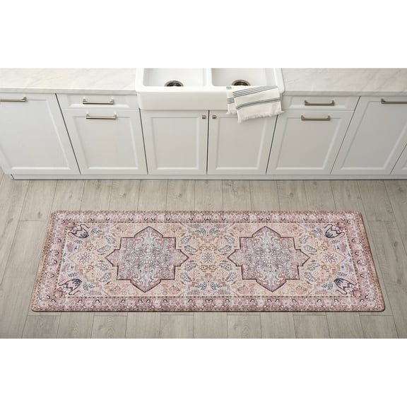 World Rug Gallery Traditional Medallion Cushioned Anti Fatigue Kitchen, Laundry Room, Comfort Indoor Mat, Door Mat  - BEIGE 18'x47'