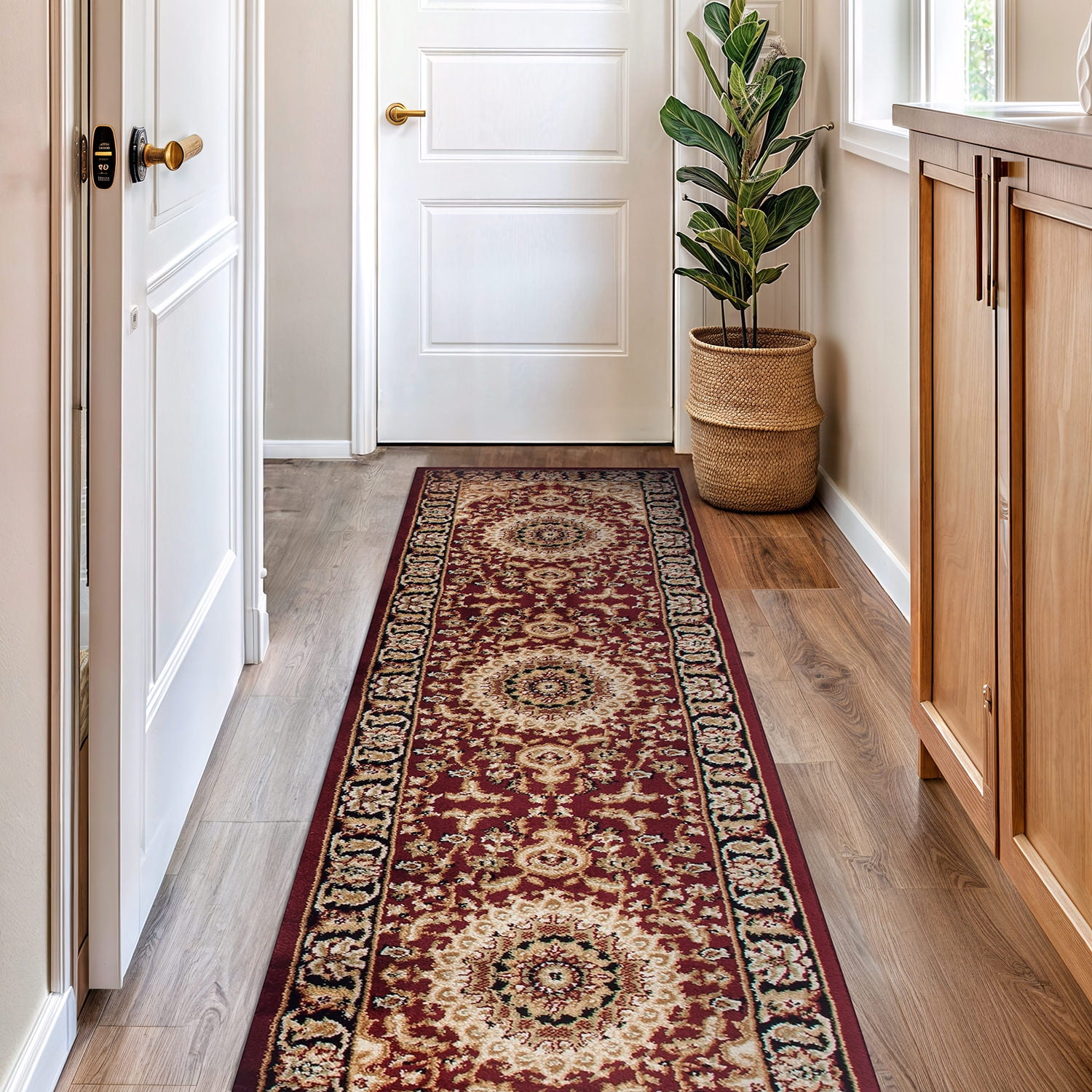 Burgundy Synthetic Medallion Reversible Runner Rug 2'7" x 6'
