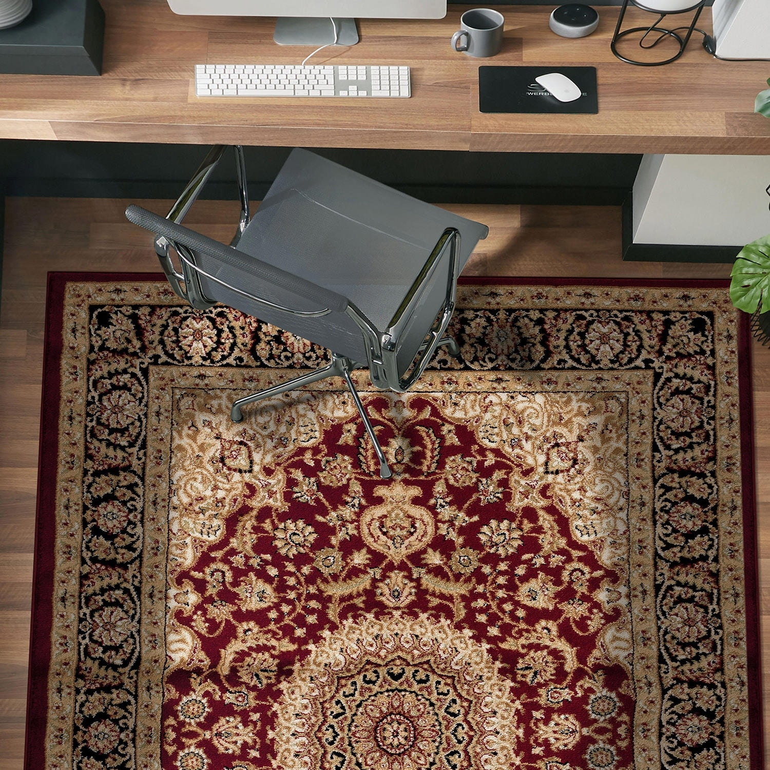 Burgundy and Beige Synthetic Oriental Medallion Area Rug 9'x12'
