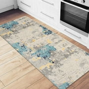 World Rug Gallery Transitional Abstract Anti Fatigue Standing Mat Cream 18" x 47" 3' x 5', 2' x 3', 6' Runner Blue, Grey