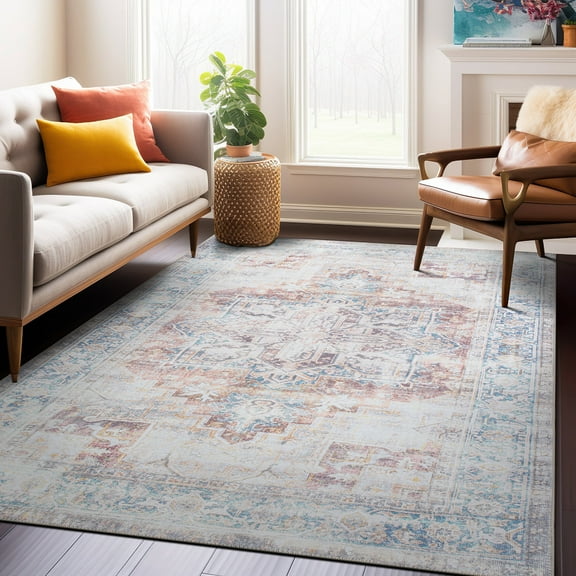 World Rug Gallery Transitional Bohemian Distressed Machine Washable 5'x7' Rust Area Rug