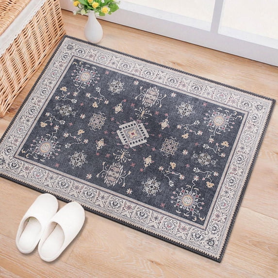 World Rug Gallery Transitional Bordered Machine Washable 2'1"x3' Dark Gray Door Mat
