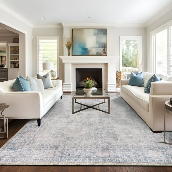 World Rug Gallery Transitional Distressed Vintage Machine Washable Area Rug- BLUE 10'X14'