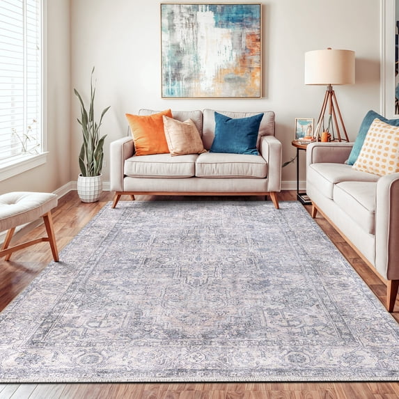 World Rug Gallery Transitional Distressed Vintage Machine Washable Indoor Area Rug- BLUE 5' X 7'