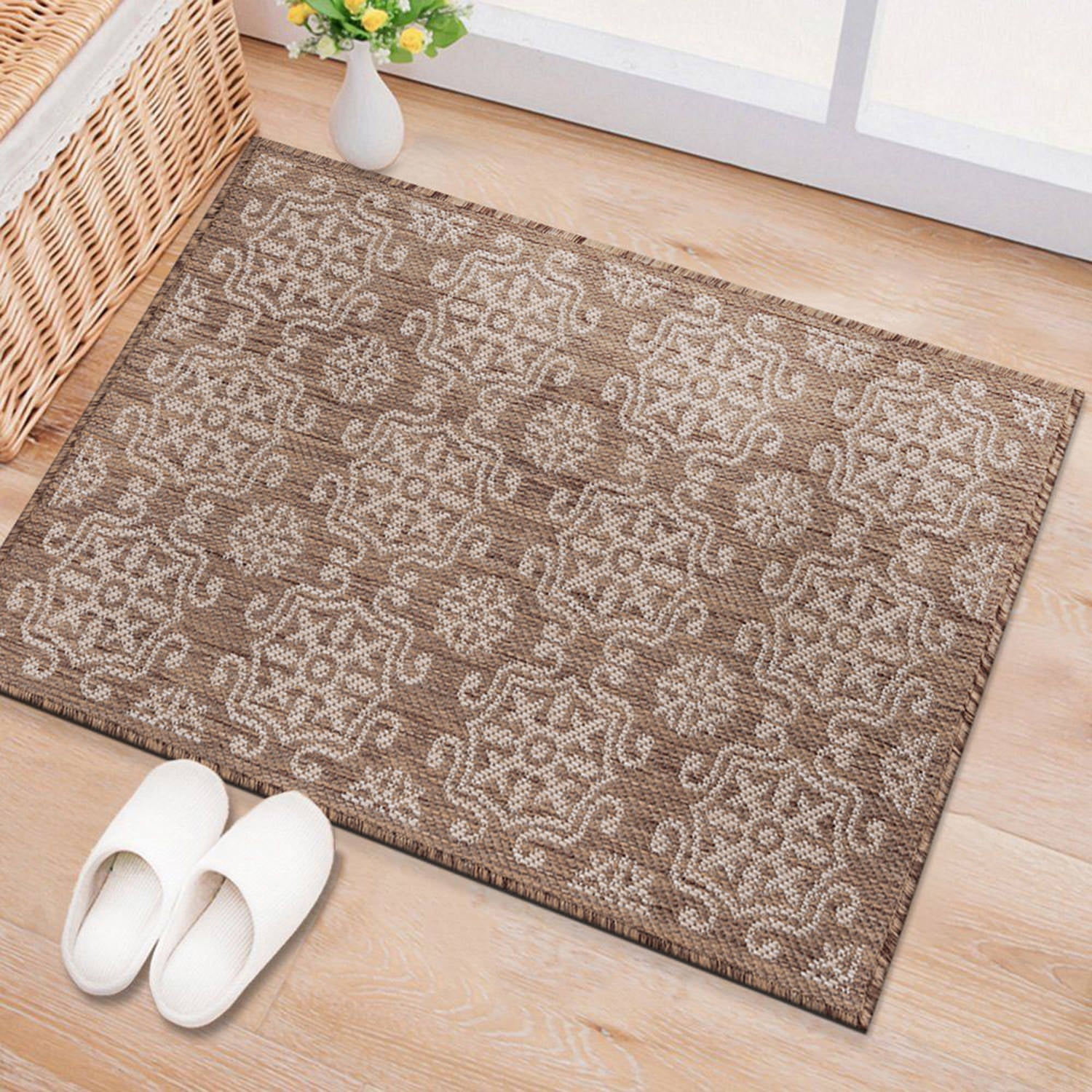 World Rug Gallery Transitional Geometric Textured Flat Weave Indoor/Outdoor Door Mat - BROWN 2'x3'