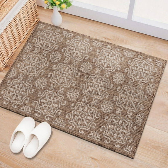 World Rug Gallery Transitional Geometric Textured Flat Weave Indoor/Outdoor Door Mat - BROWN 2'x3'