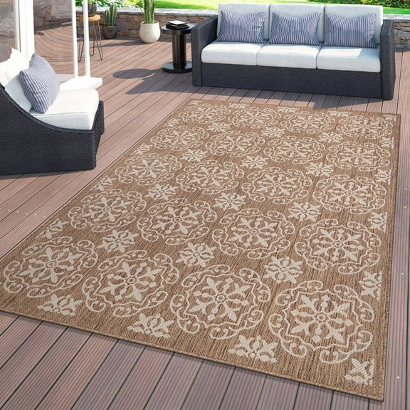 World Rug Gallery Transitional Geometric Textured Flat Weave Indoor/Outdoor Area Rug - BROWN 5' X 7'