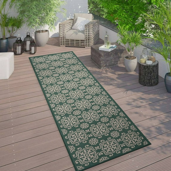 World Rug Gallery Transitional Geometric Textured Flat Weave Indoor/Outdoor Area Rug - GREEN 2'x7'