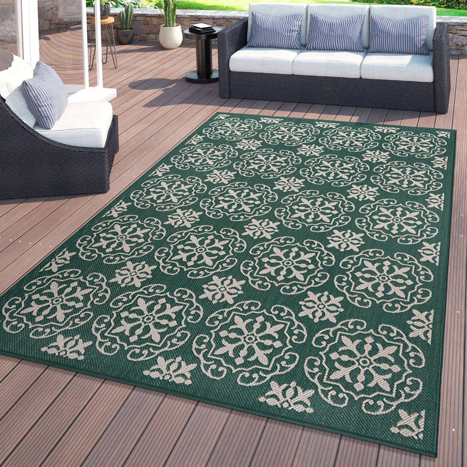 World Rug Gallery Transitional Geometric Textured Flat Weave Indoor/Outdoor Area Rug - GREEN 5' X 7'