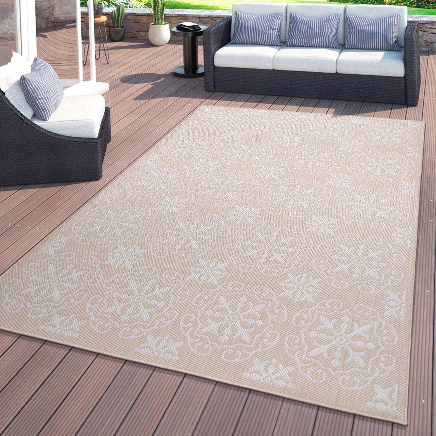 World Rug Gallery Transitional Geometric Textured Flat Weave Indoor/Outdoor Area Rug - NATURAL 5' X 7'