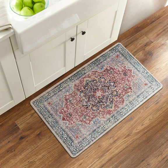 World Rug Gallery Transitional Medallion Cushioned Anti Fatigue Kitchen, Laundry Room, Comfort Indoor Mat, Door Mat - MULTI 18'x30'