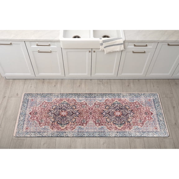 World Rug Gallery Transitional Medallion Cushioned Anti Fatigue Kitchen, Laundry Room, Comfort Indoor Mat, Door Mat - MULTI 18'x47'