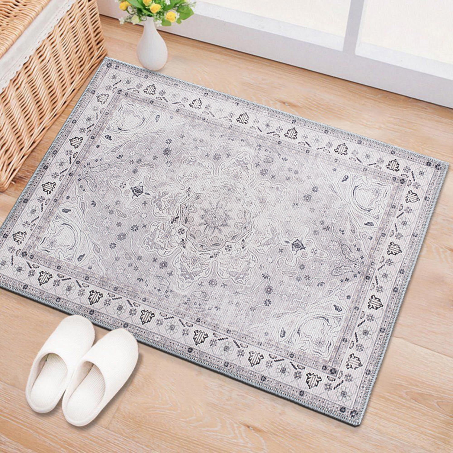 Gray Medallion Flat Woven Machine Washable Area Rug