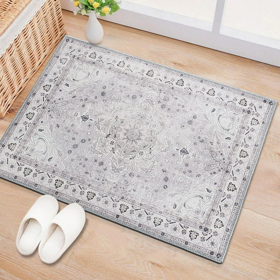 World Rug Gallery Transitional Medallion Machine Washable 2'1"x3' Gray Door Mat