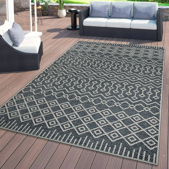 World Rug Gallery Trellis Bohemian Indoor/Outdoor Area Rug - Blue 5' x 7'