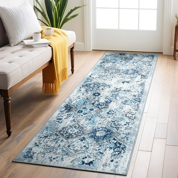 World Rug Gallery Trellis Bordered Moroccan Area Rug - Blue 2'x7'