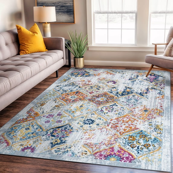 World Rug Gallery Trellis Bordered Moroccan Area Rug - Multi 5'x7'