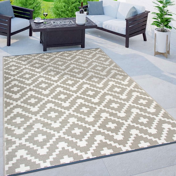 World Rug Gallery Trellis Geometric Reversible Plastic Indoor and Outdoor Picnic Mat, Camping Rug, RV Rug - GRAY 3'x5'