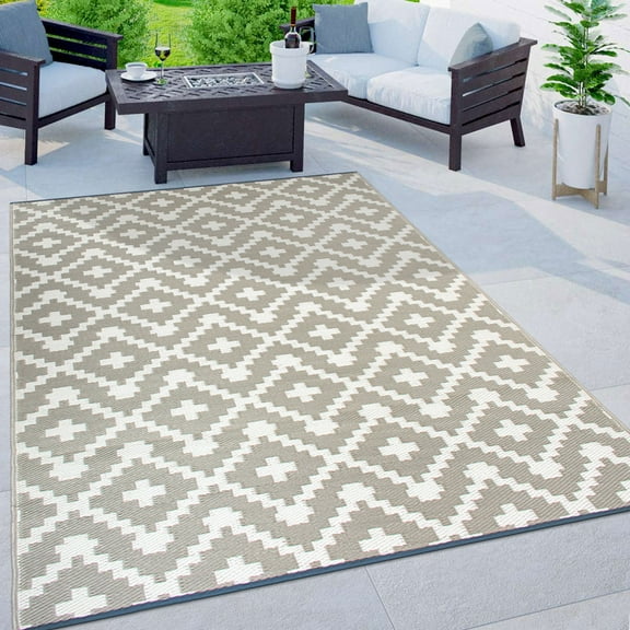 World Rug Gallery Trellis Geometric Reversible Plastic Indoor and Outdoor Picnic Mat, Camping Rug, RV Rug - GRAY 5' X 7'