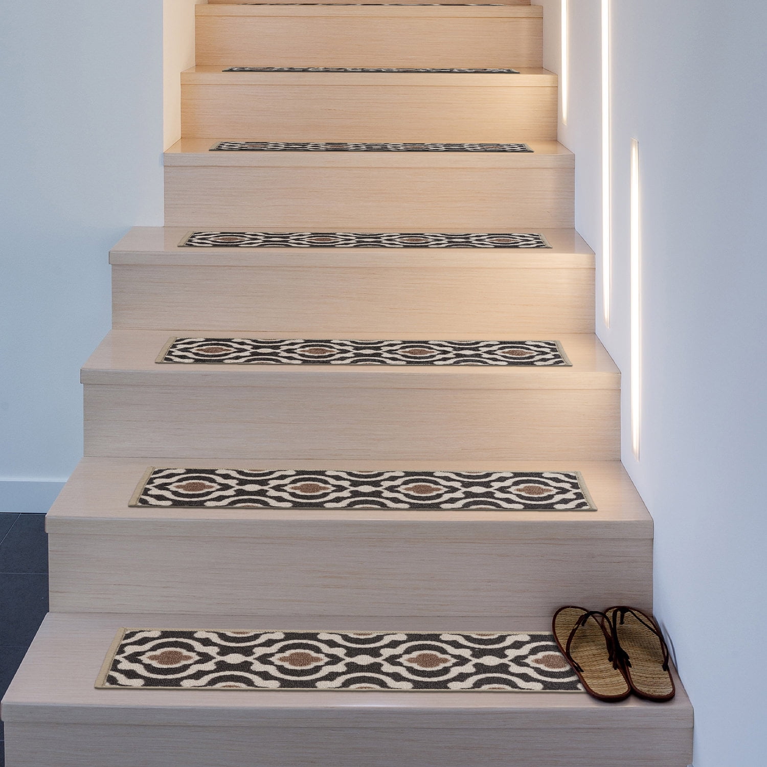 Gray and Beige Moroccan Trellis Non-Slip Stair Treads Set of 13